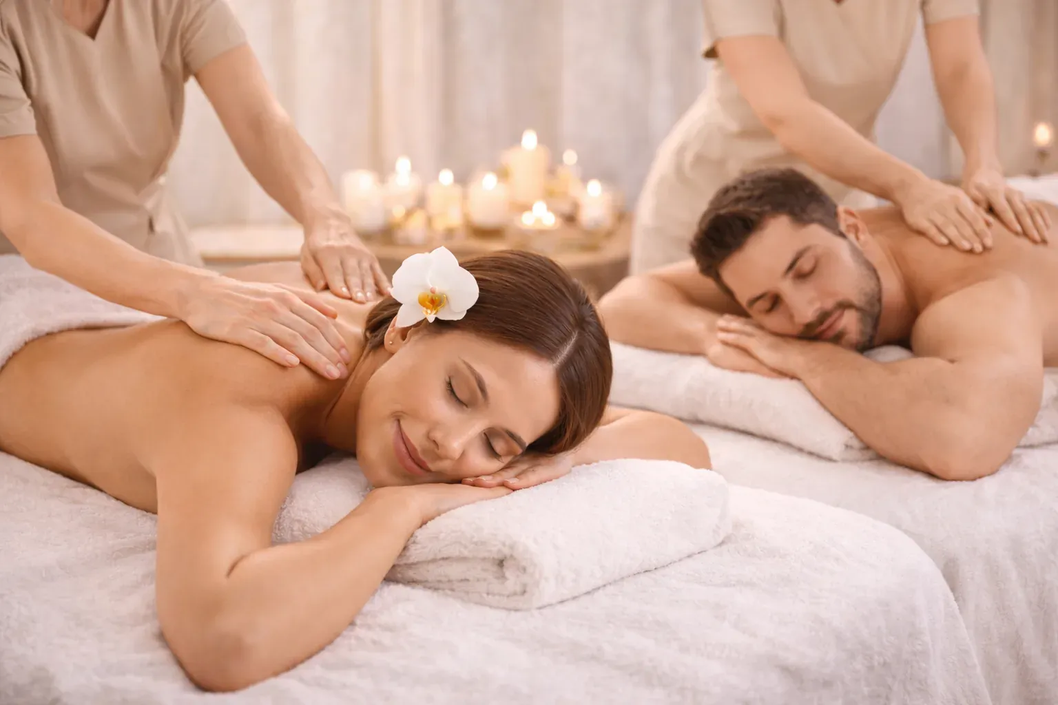 Spa massage package with relaxing treatment setup